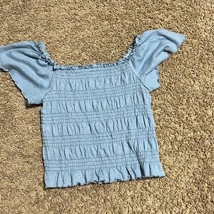 blue ruffle top